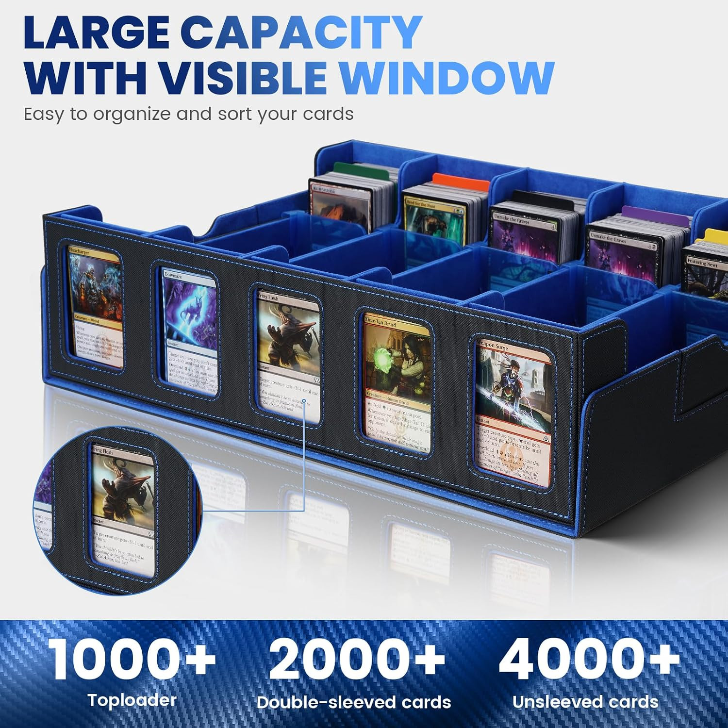 Trading Card Storage Box with Handle, 5-Row Portable Leather Game Case for 4000+