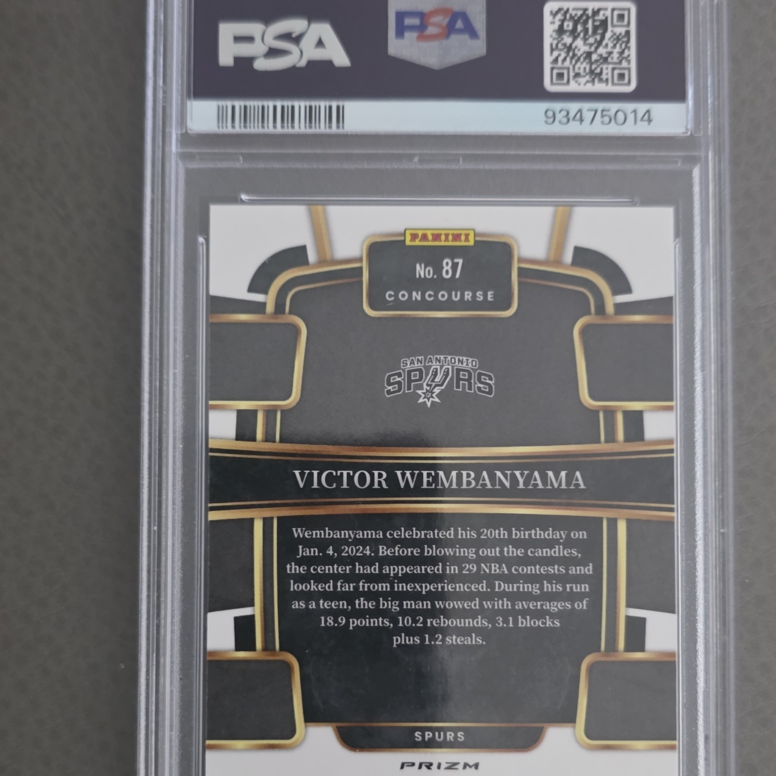 Panini 2023-24 Select Concourse Victor Wembanyama #87 Silver Prizm RC PSA 10