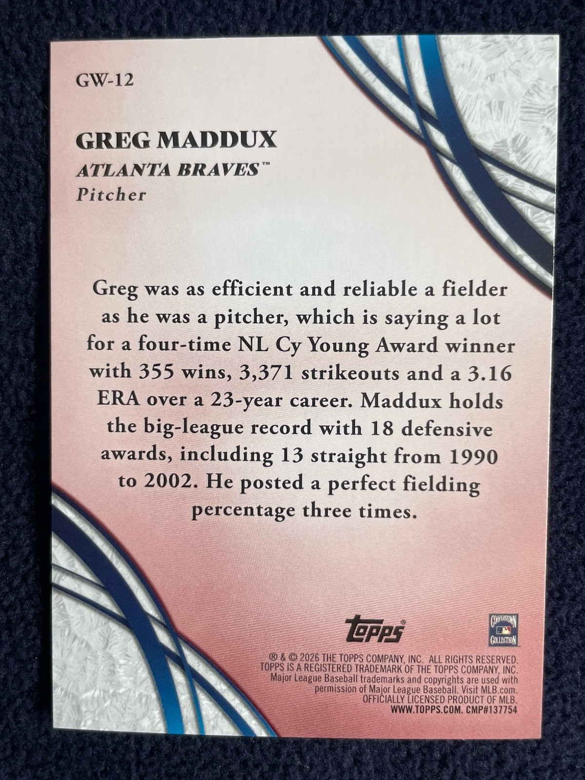 2026 Topps Series 2 – Glove Work Greg Maddux #GW-12 Braves HOF