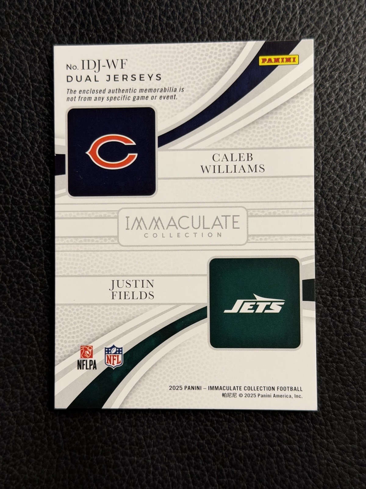 2025 Panini Immaculate Caleb Williams Justin Fields 1/1 Dual NFL Shield