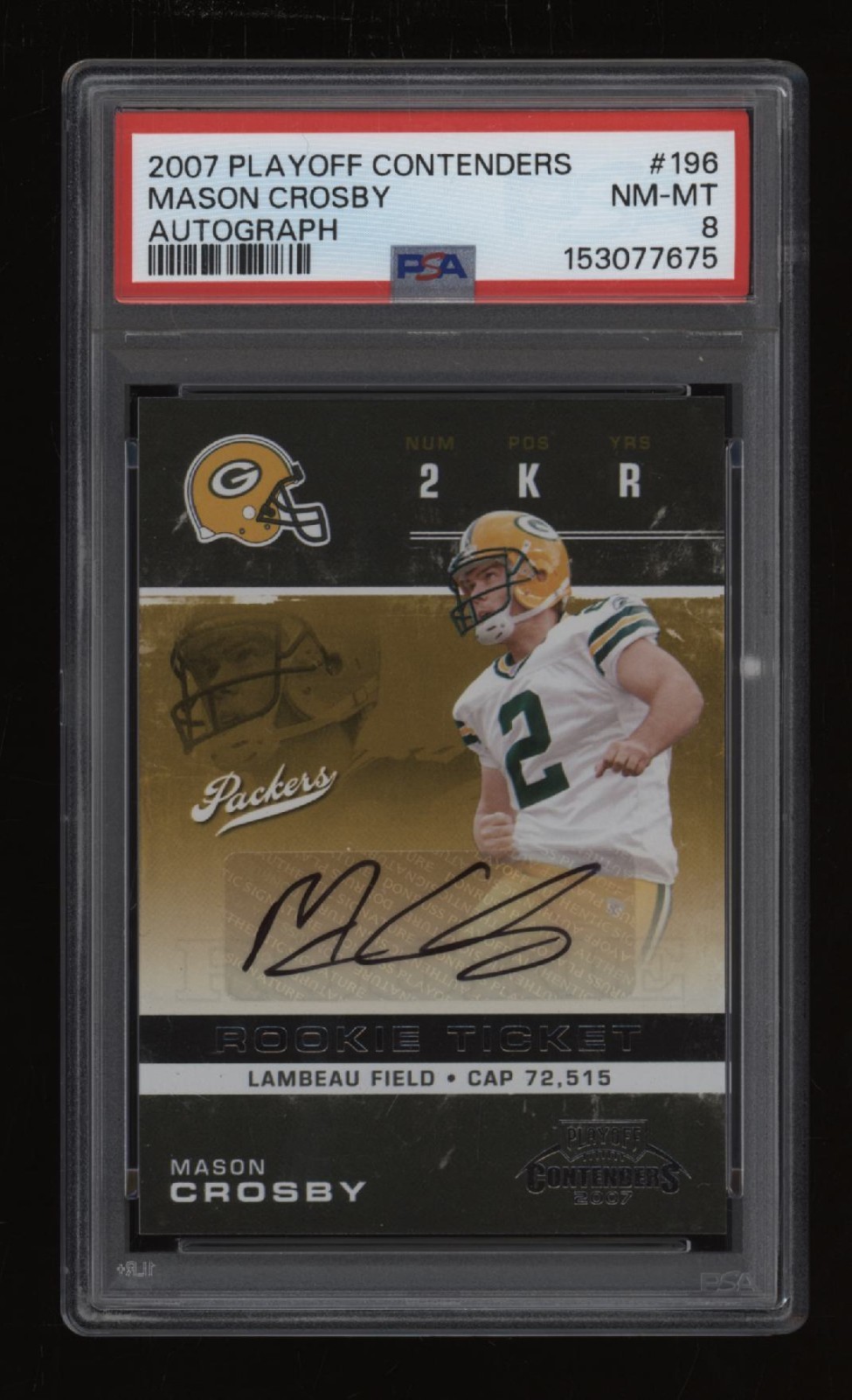 2007 Mason Crosby PSA 8 Playoff Contenders Auto Autograph Rookie Rc #196 *NICE*