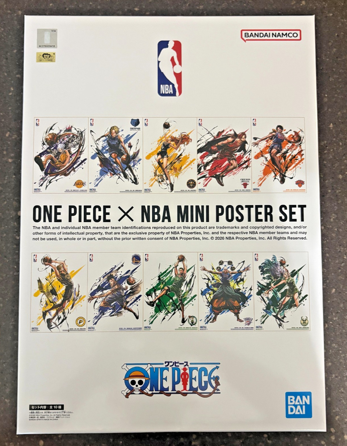 [SEALED] ONE PIECE x NBA Mini Poster Set B4 Size Bandai Official (10 Sheets)