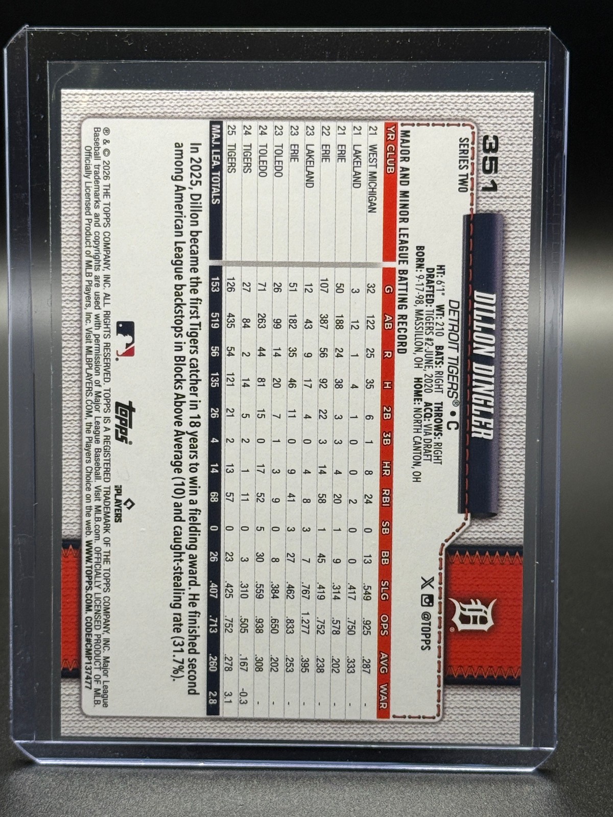 2025 Topps Series 2- Dillon Dingler #351 Rainbow Foil