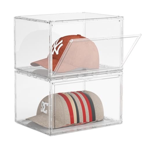 2 Pack Baseball Cap Organizer – Stackable Hat Storage Box – Acrylic Cap