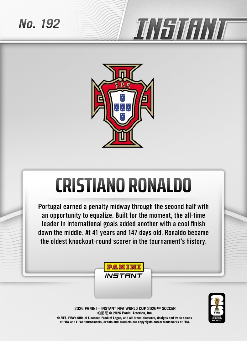 2026 Panini Instant FIFA World Cup #192 Cristiano Ronaldo Portugal PRESALE