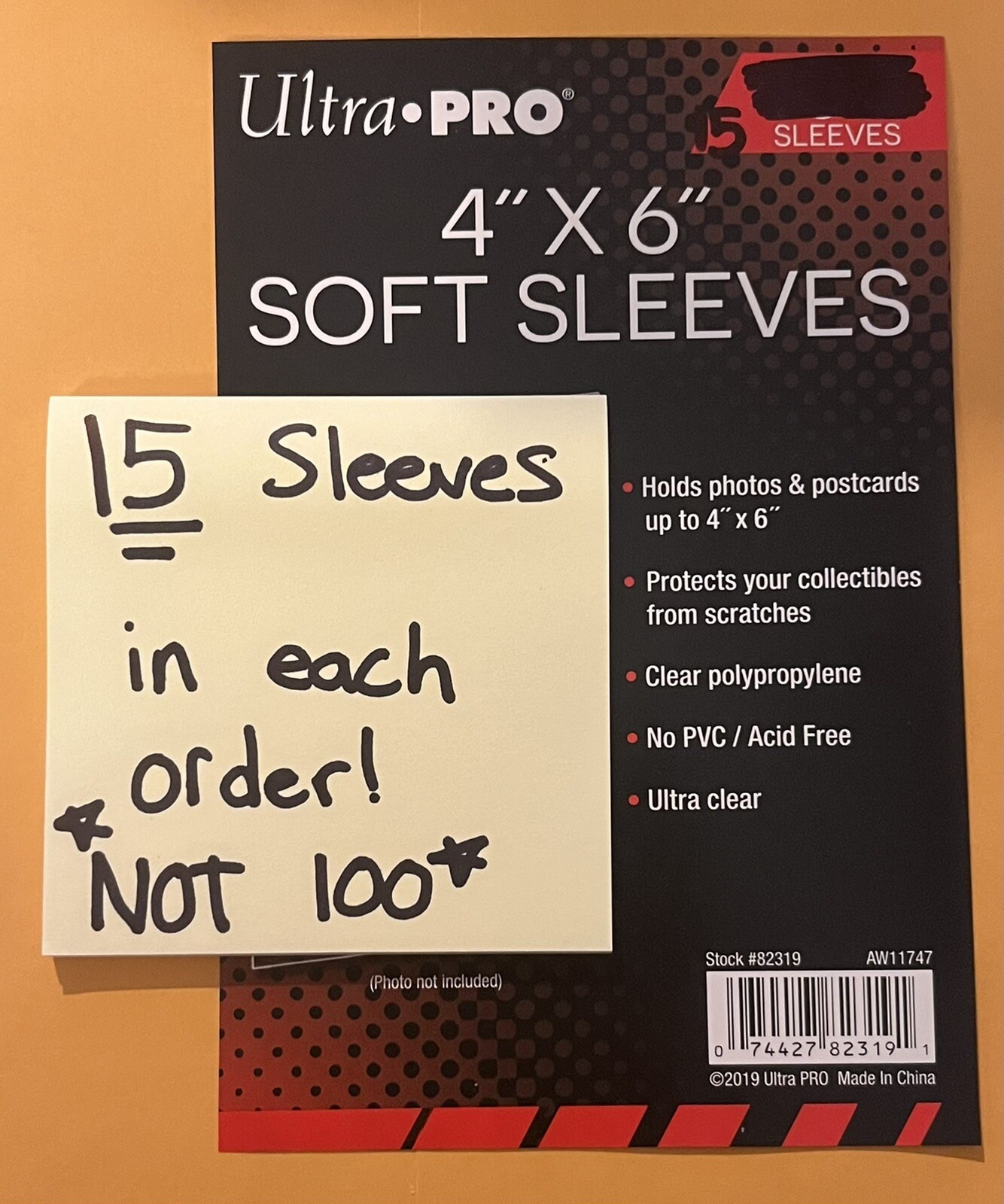 Ultra Pro 4”X6” Soft Sleeves **15** Sleeves Per Order *NOT 100 Pack*