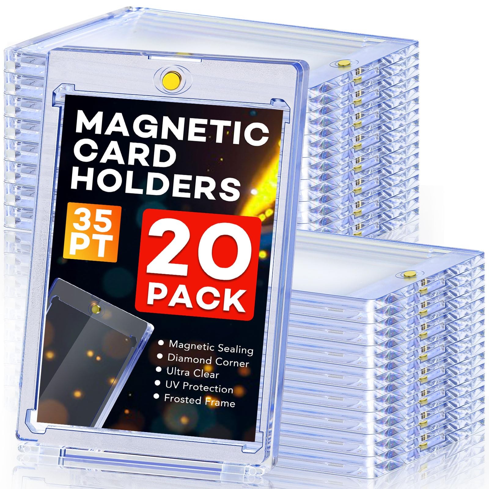 20ct Magnetic Card Holders, 35pt One Touch Card Holder, U-V Protection Hard P…
