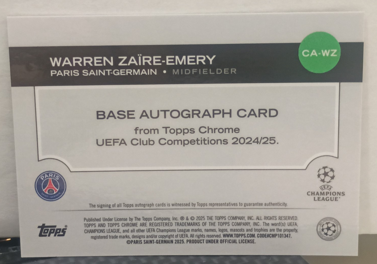 Warren Zaire-Emery [Gold Refractor] 2024-25 Chrome UEFA Auto Paris StGerman FS-1