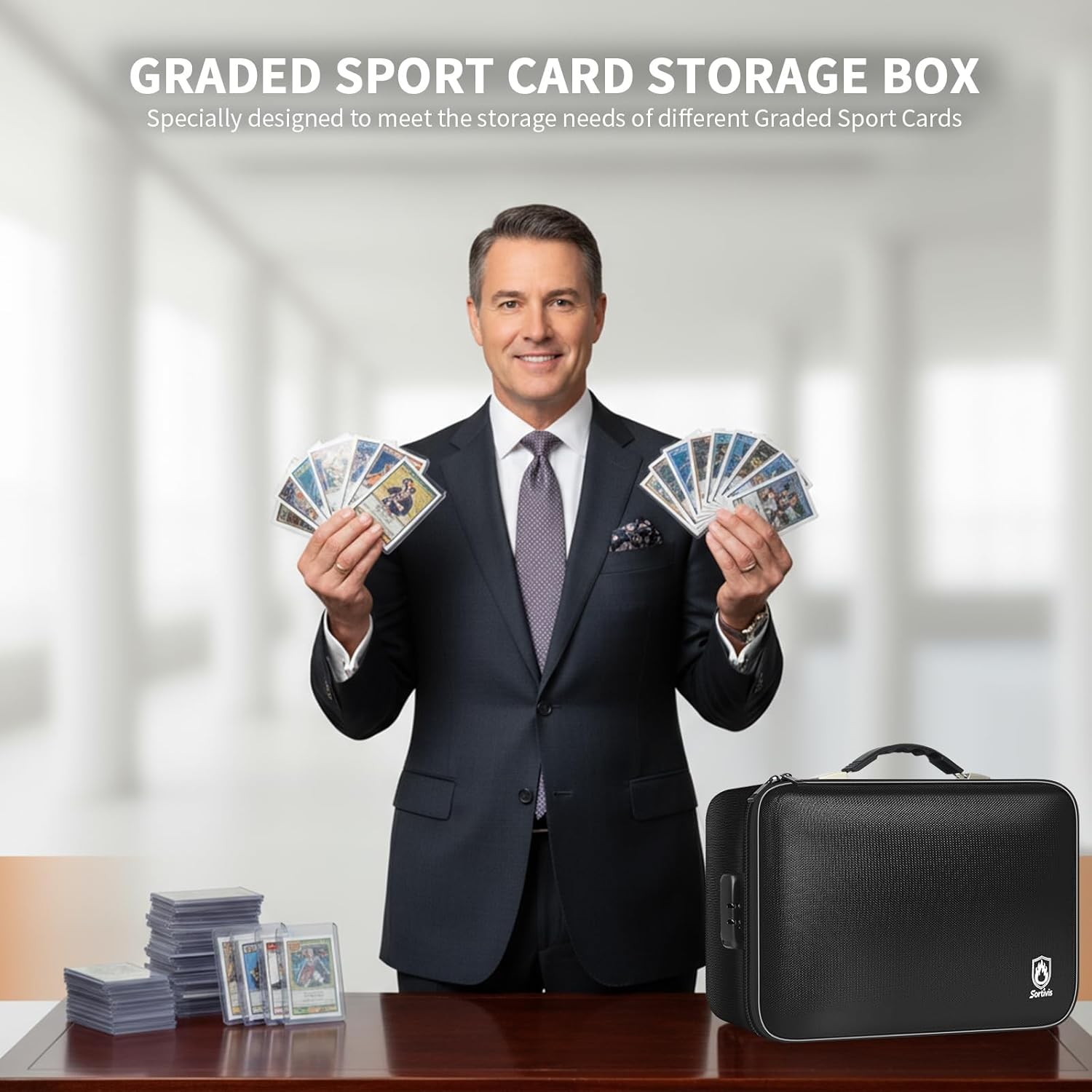 Fireproof Card Storage Box with Lock & Foam Slots for PSA, BGS, CGC Collectibles