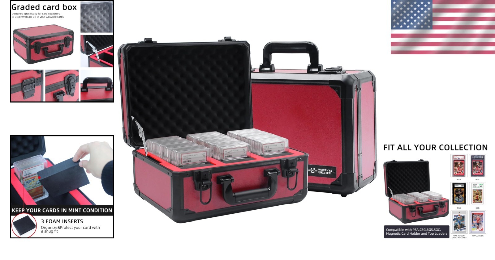 Aluminum Card Storage Box Fits 70-80 Graded Trading Cards Protective