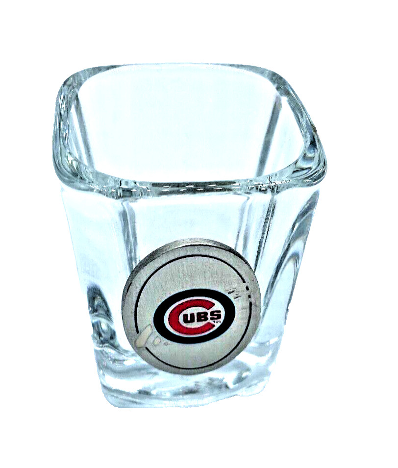 Chicago Cubs Glass Square Shot Glass Pewter Metal Logo