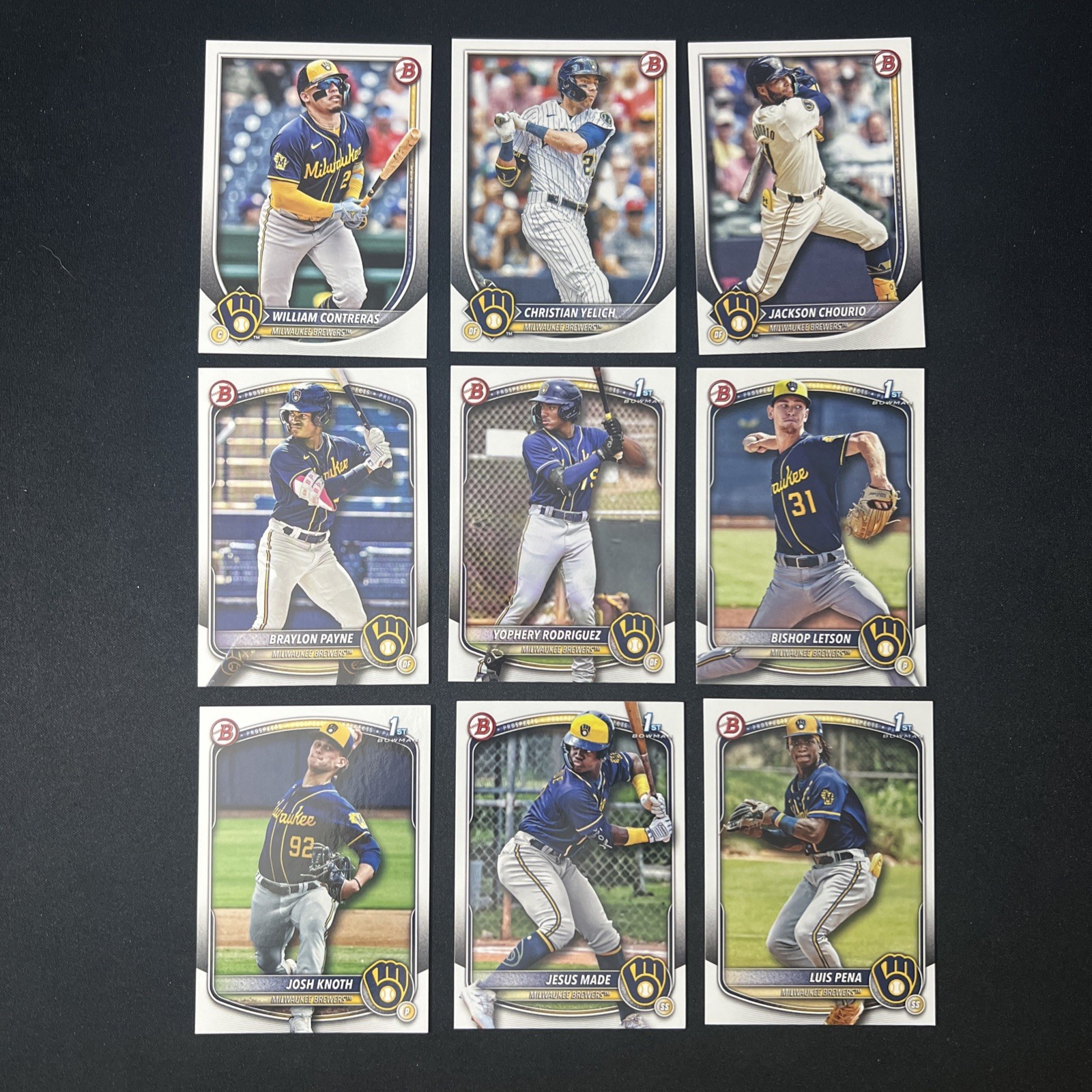 2025 Bowman MLB Brewers (9) Team Lot Full Team Paper Base Prospect (RC) B372