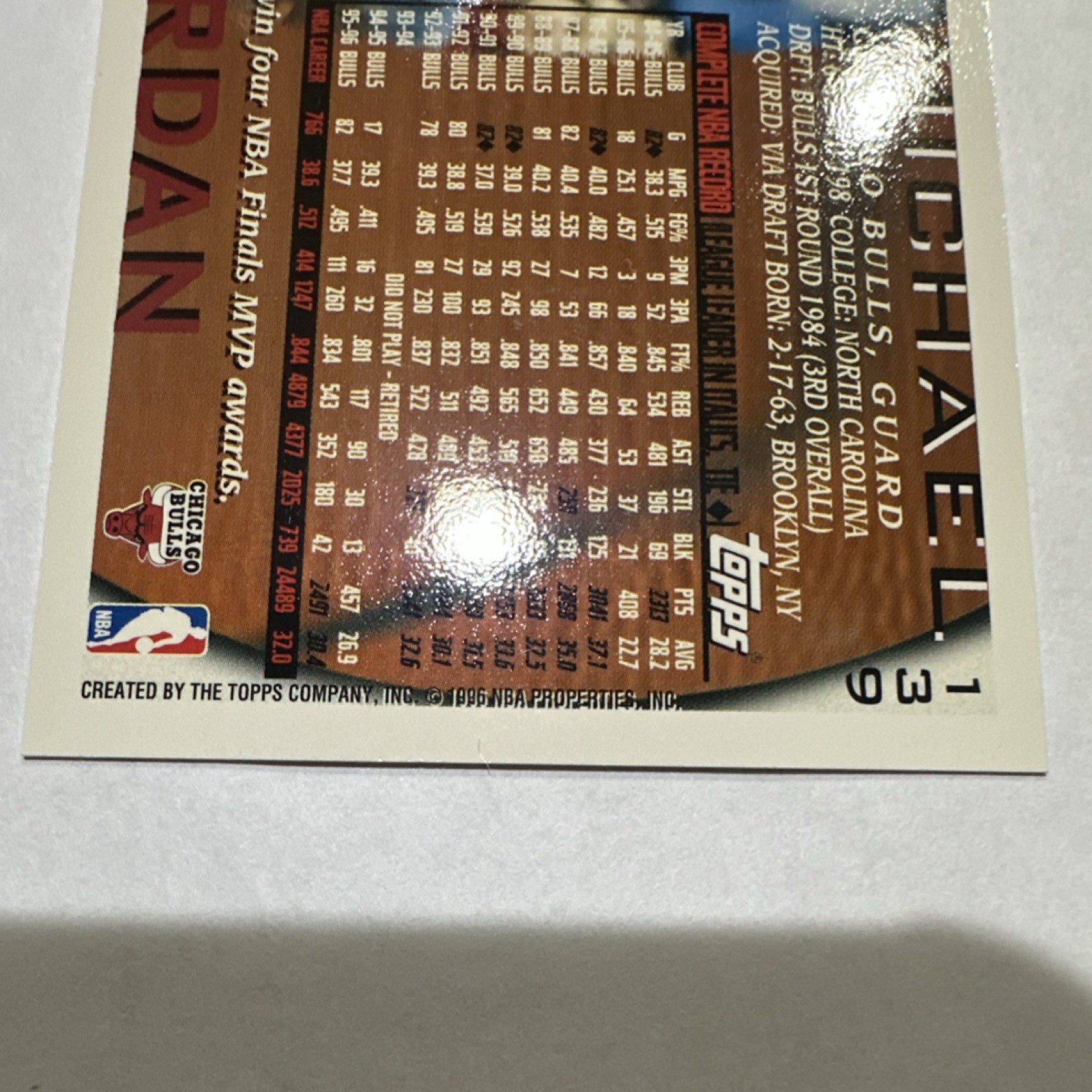 Topps 1996 Michael Jordan #931 Chicago Bulls NBA Basketball Base Set Card