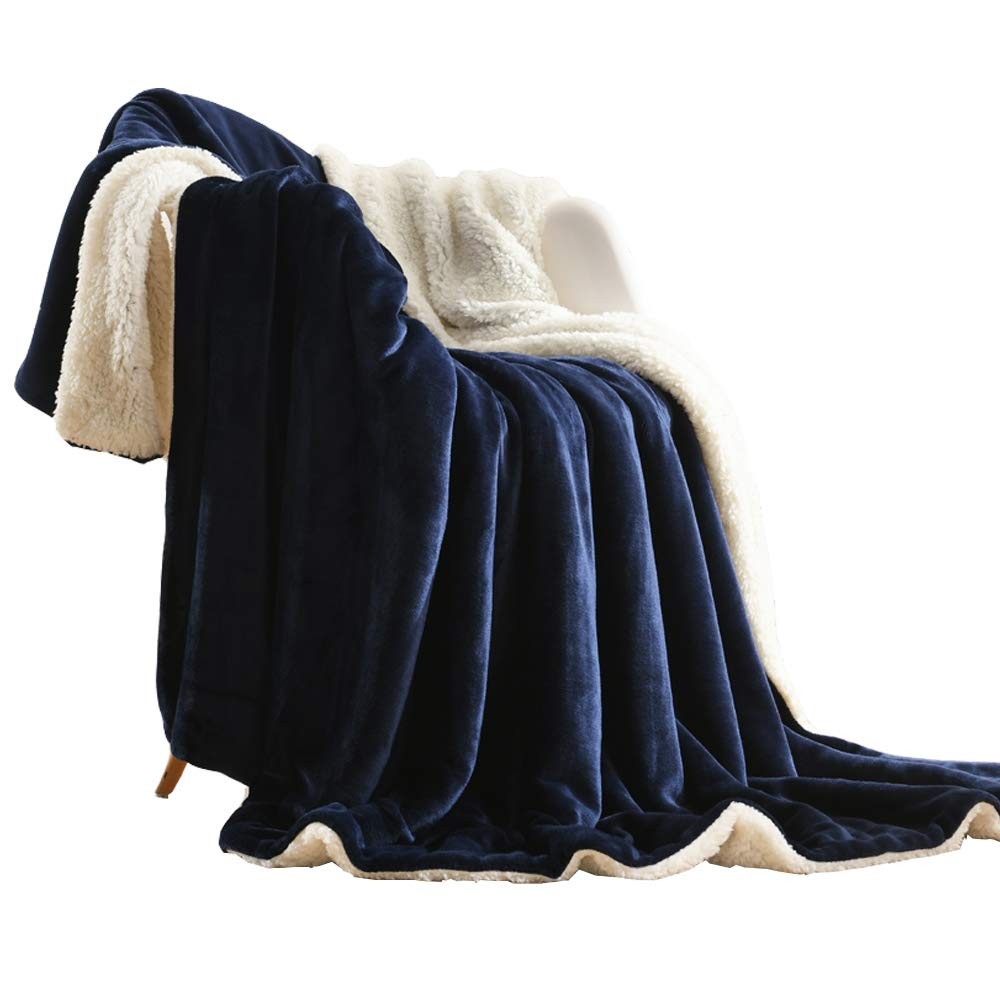 NANPIPER Sherpa Blanket Warm Blankets for Winter Super Soft Throw, Navy Blue