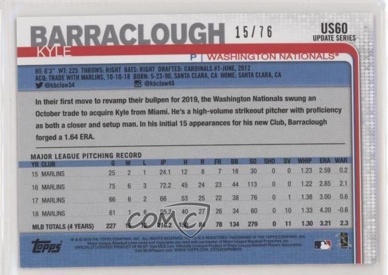 2019 Topps Update Independence Day 15/76 Kyle Barraclough #US60 0w8