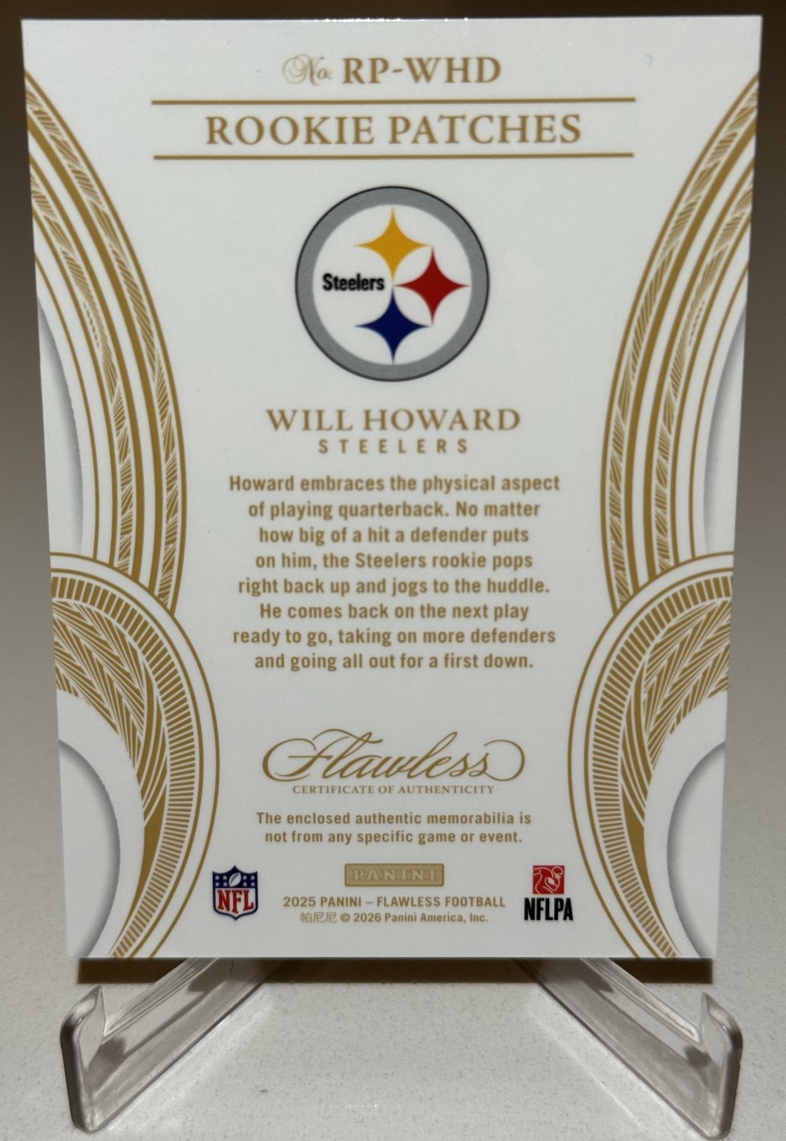 2025 Panini Flawless – Will Howard – Rookie Patches- Emerald- NFL Shield! – 1/5!