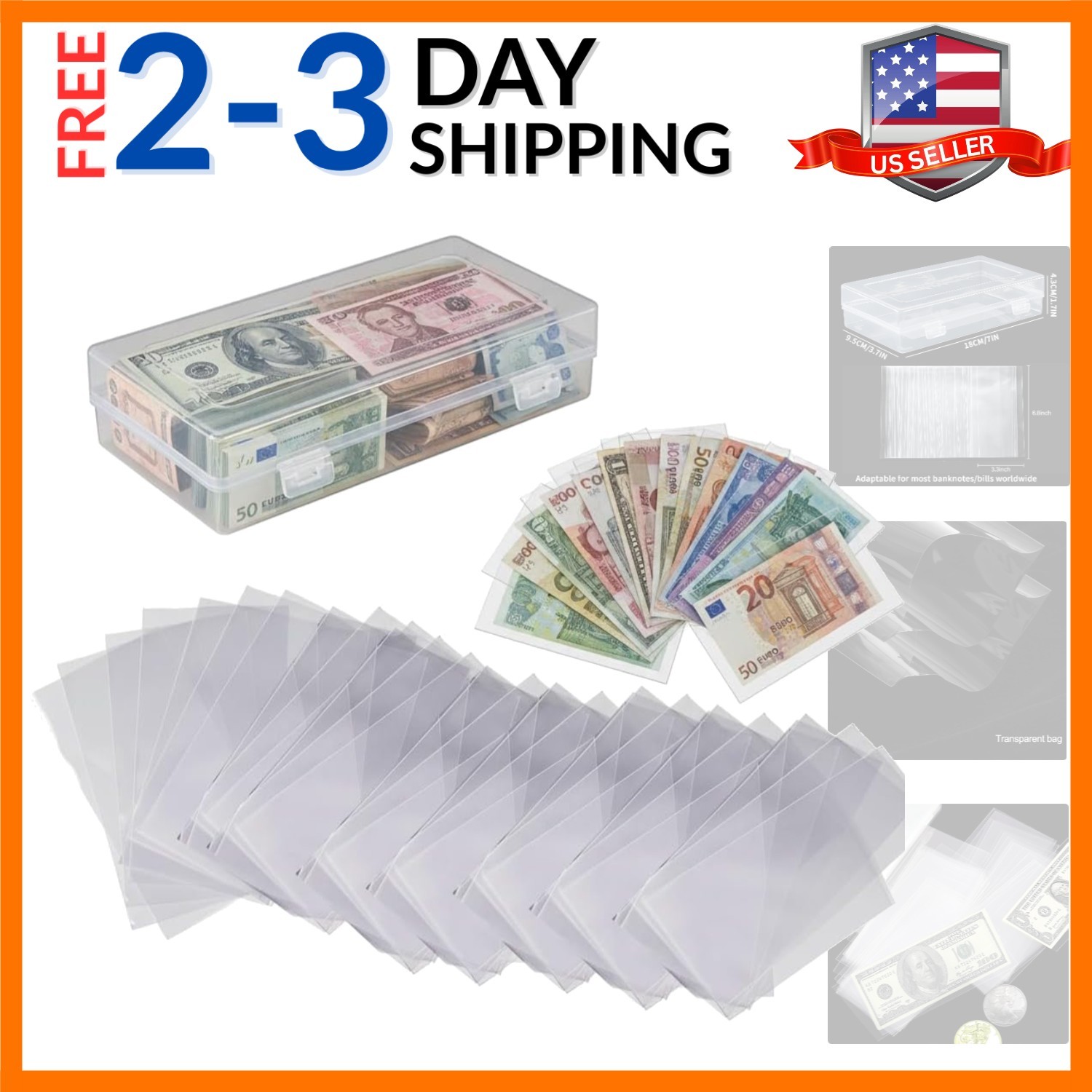 300 Pack Currency Sleeves with Storage Box – Archival Quality Bill Protectors…