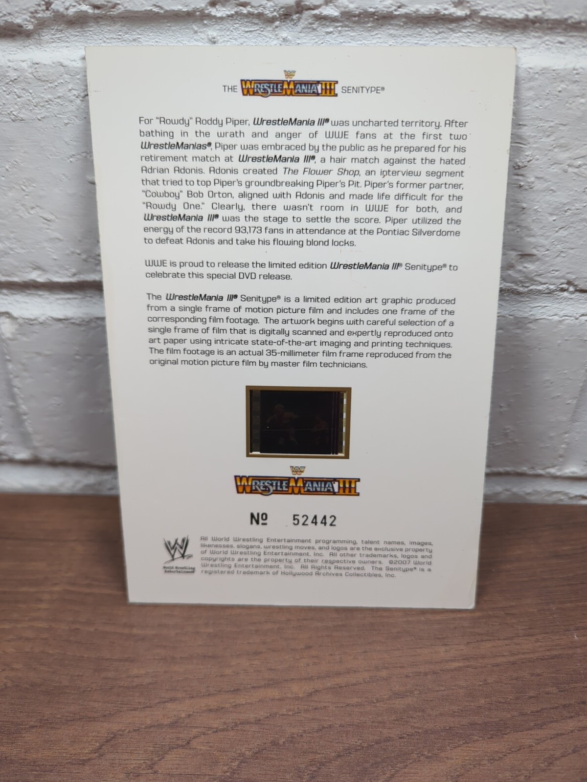 WWE WrestleMania 3 Limited Edition Senitype (35mm film) – 2007 Collectors Piece