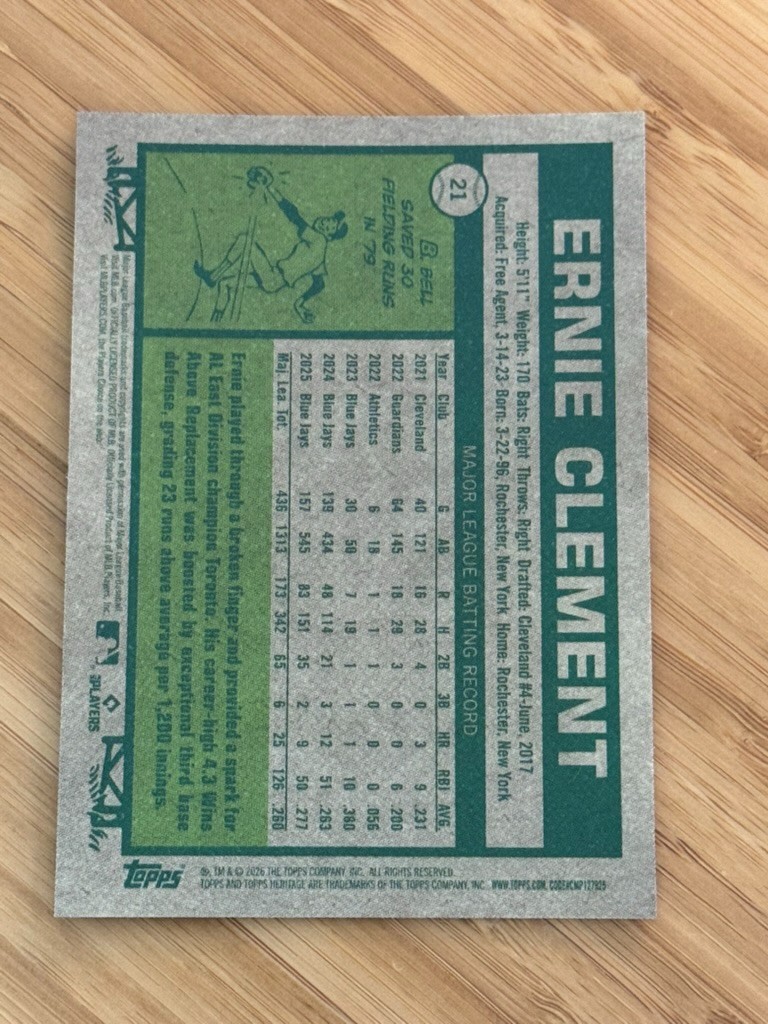 Ernie Clement 2026 Topps Heritage – Chrome Toronto Blue Jays #21