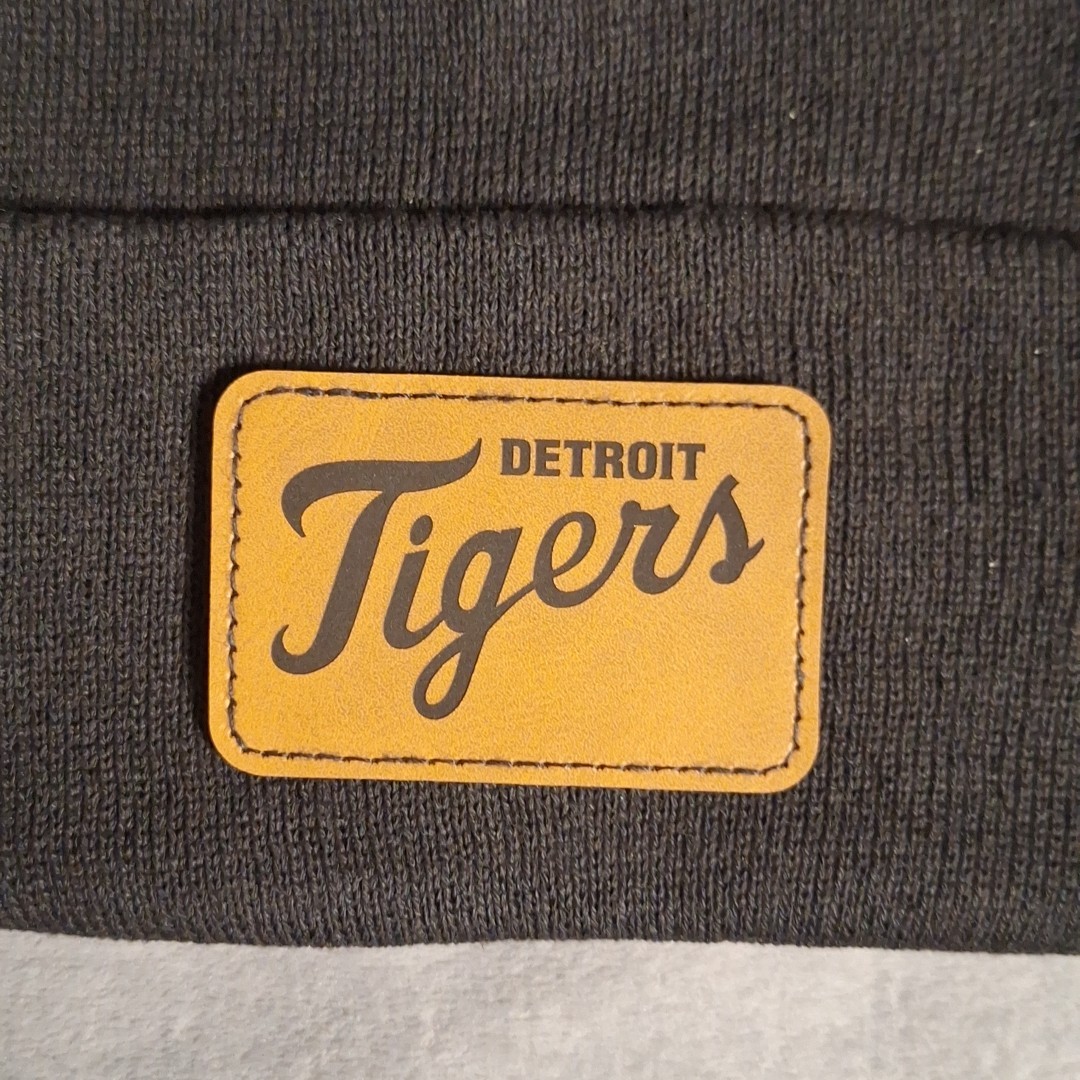 Detroit Tigers Leather Rectangle Patch Black Beanie Cap MLB