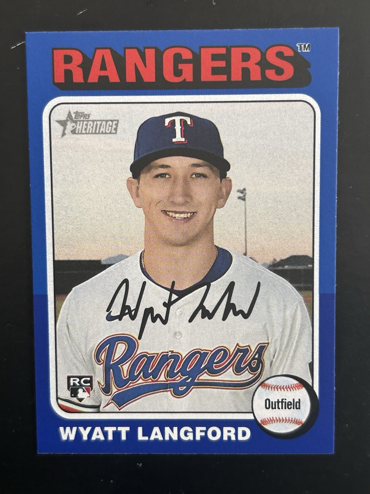 2024 Topps Heritage High Number Wyatt Langford #581 Dark Blue RC Rangers