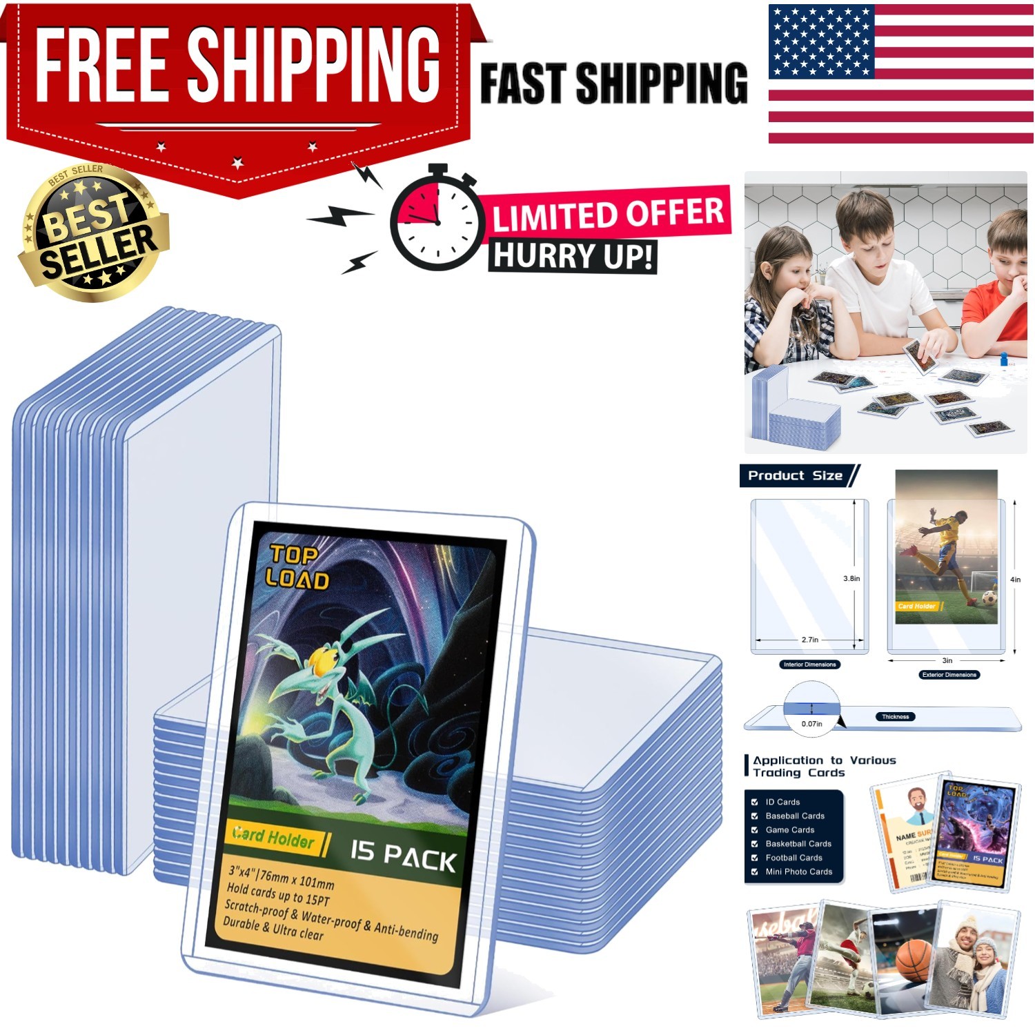 Trading Card Sleeves Hard Plastic Clear Case Holder Baseball Card Toploader