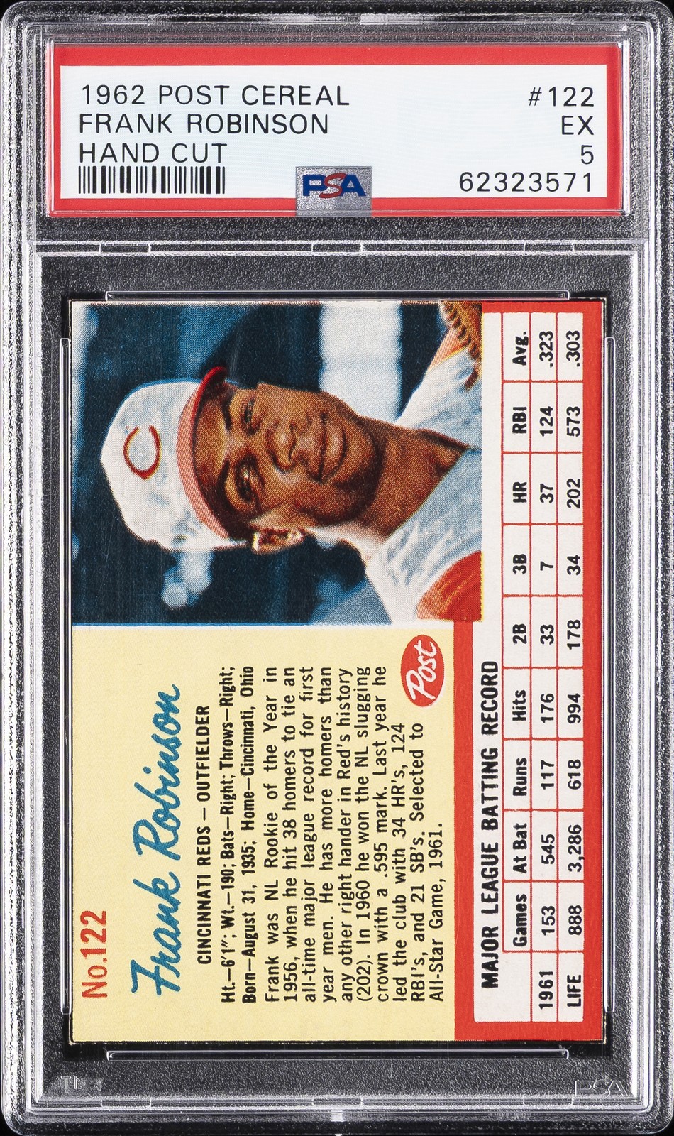 1962 POST CEREAL HAND CUT #122 FRANK ROBINSON PSA 5