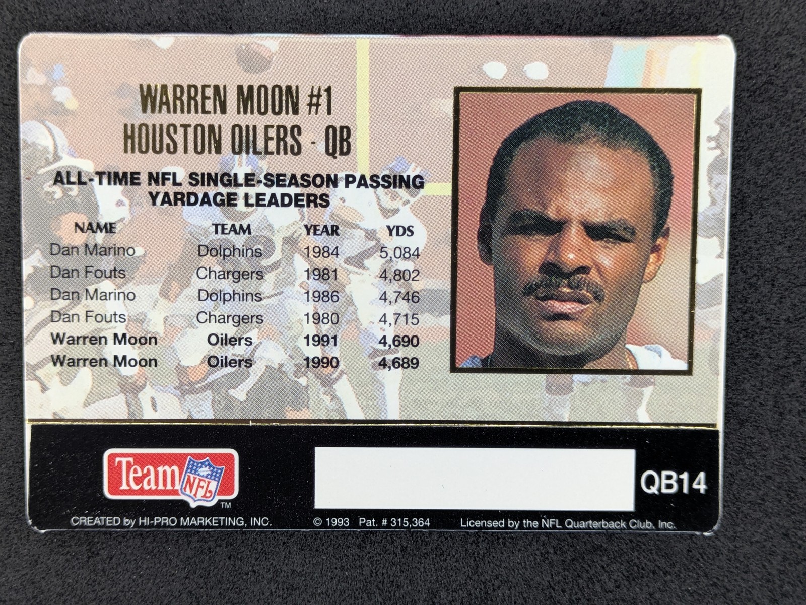 1993 Action Packed #QB14 Warren Moon Quarterback Club Houston Oilers Card