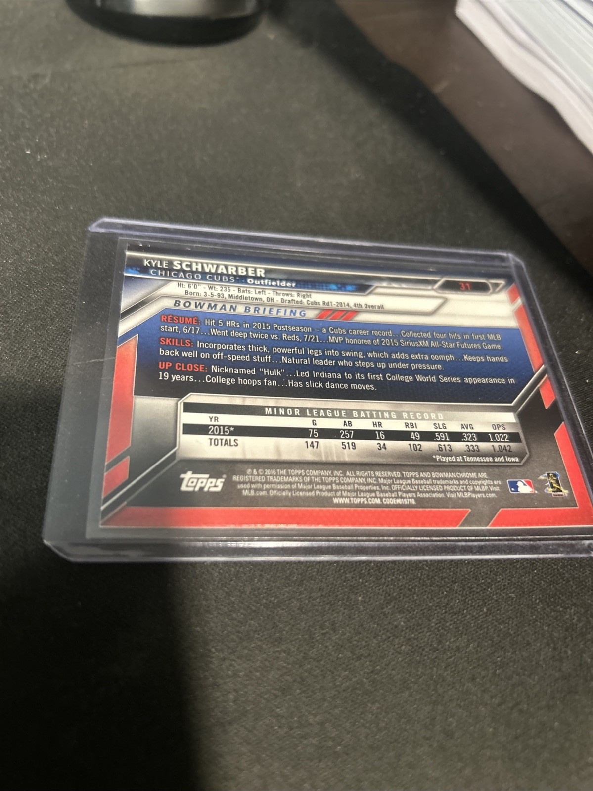 2016 BOWMAN CHROME KYLE SCHWARBER RC #31 CUBS PHILLIES