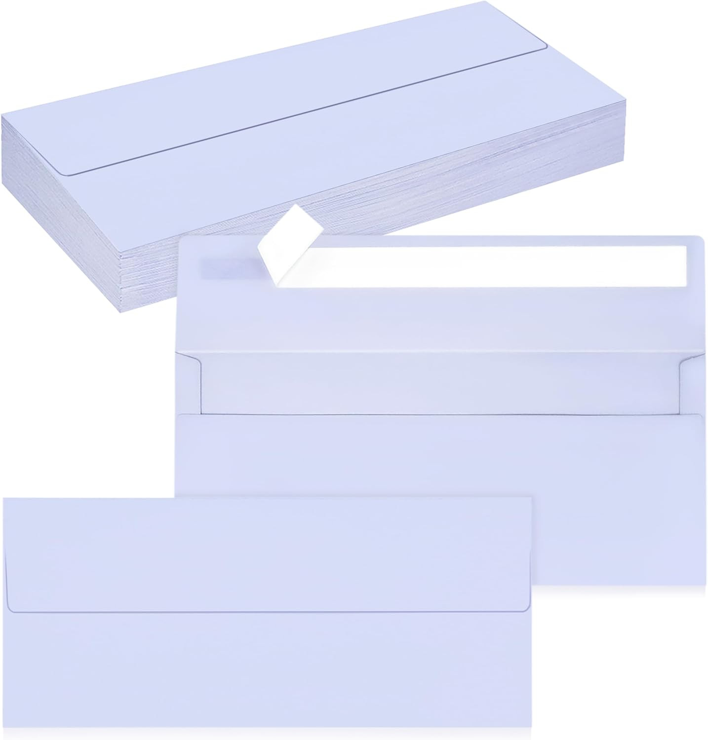 50 Pack #10 Business Envelopes, Self Seal Standard Lavender Envelopes for Secure