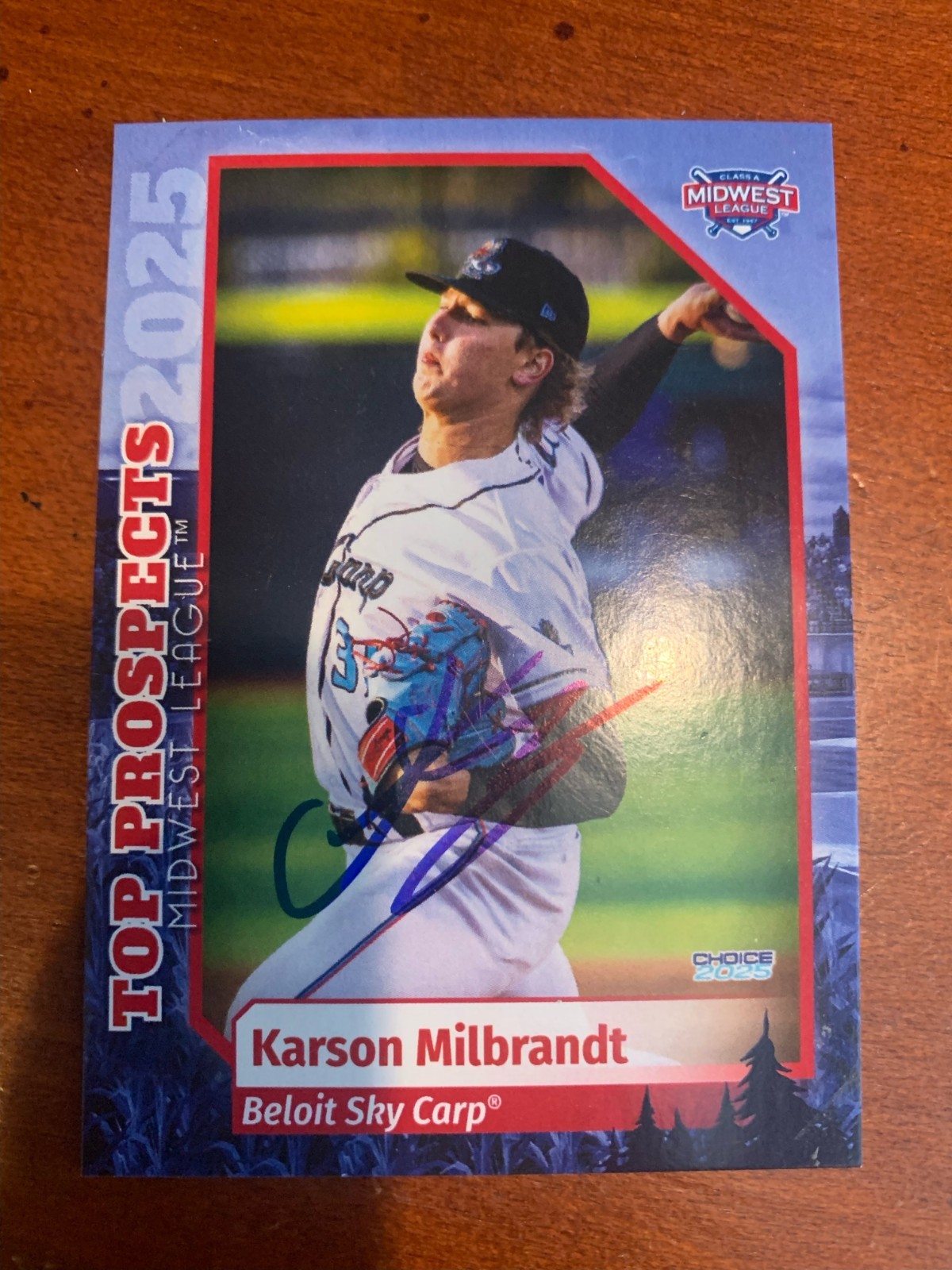 2025 Midwest League Top Prospects Set Card #16 Karson Milbrandt Beloit Sky Carp