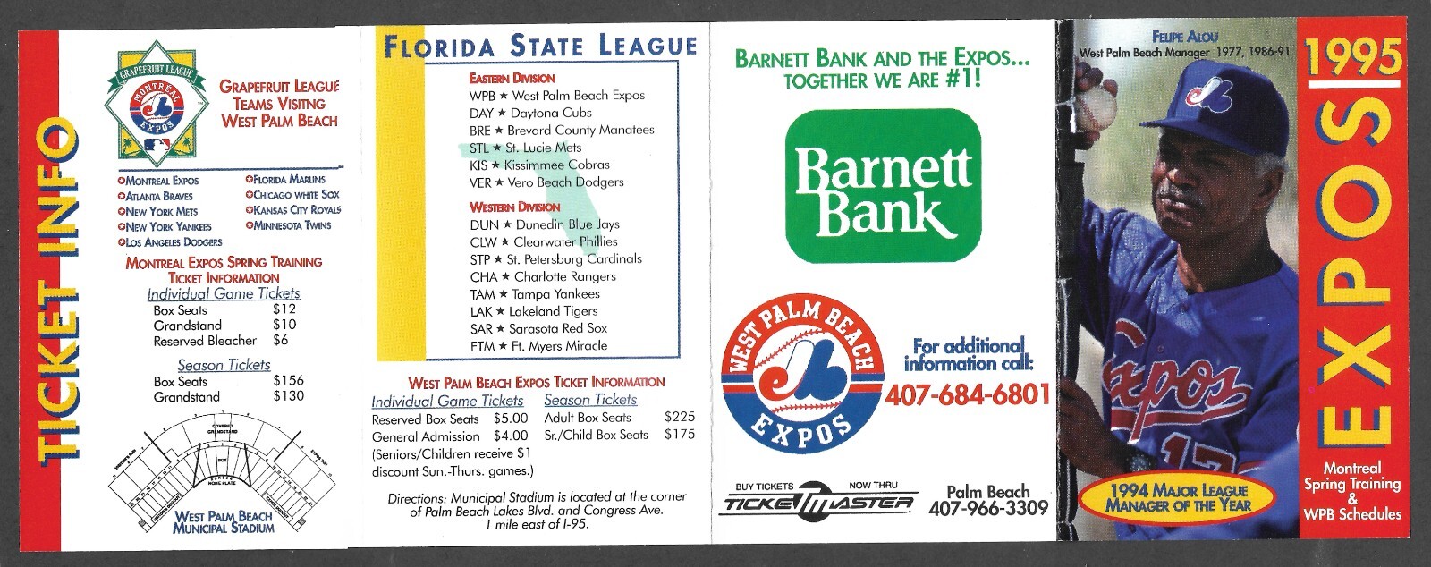 1995 MONTREAL Spring & WPB EXPOS Regular Season POCKET SCHEDULE NM-MINT