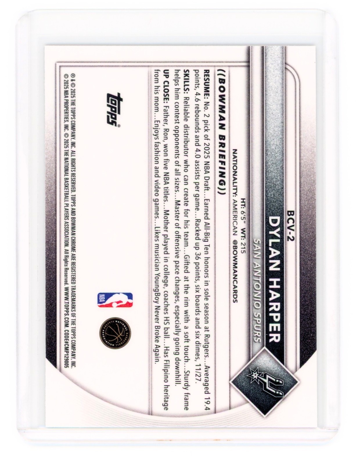 2025 BOWMAN CHROME VARIATION BASE ROOKIE #BCV-2 DYLAN HARPER (RC)