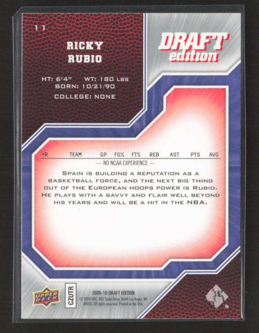 2009-10 Upper Deck Draft Edition #11 Ricky Rubio FC Barcelona RC Rookie