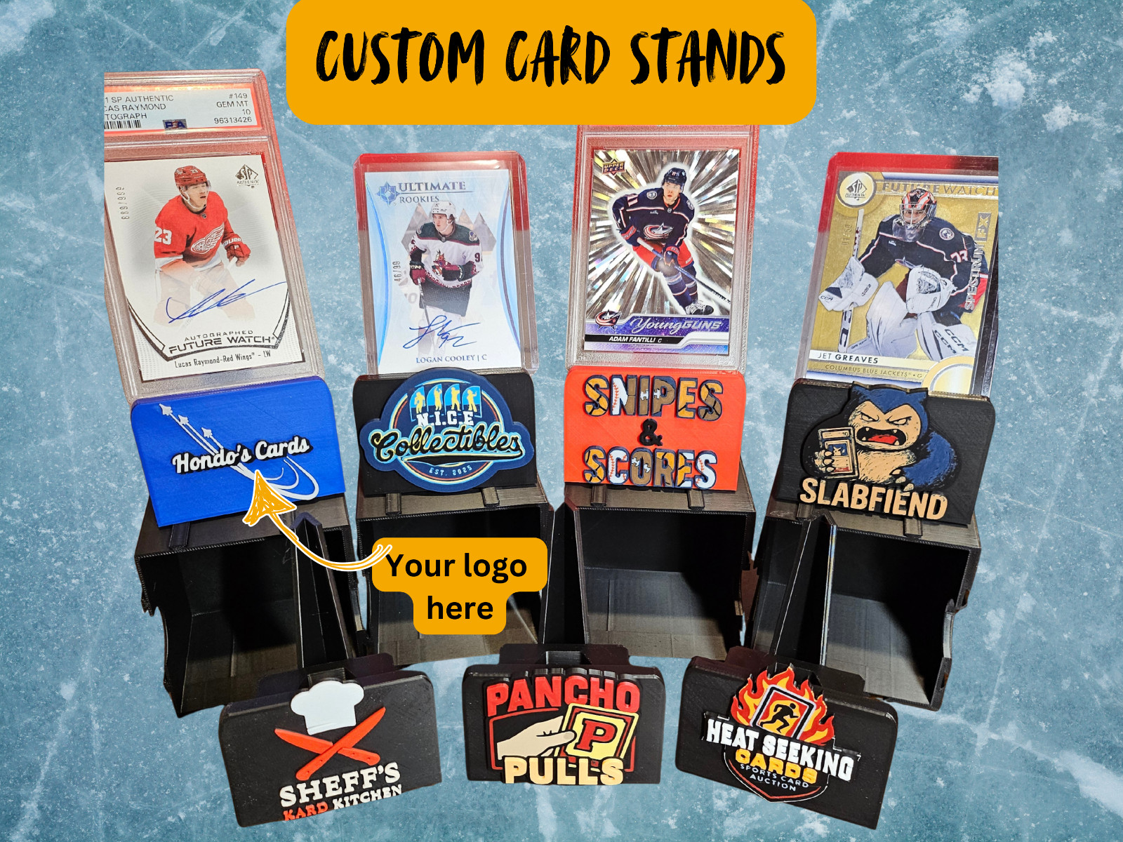 Custom Card Stands (add your logo), For Sports Cards, Pokemon, MTG, Breakers