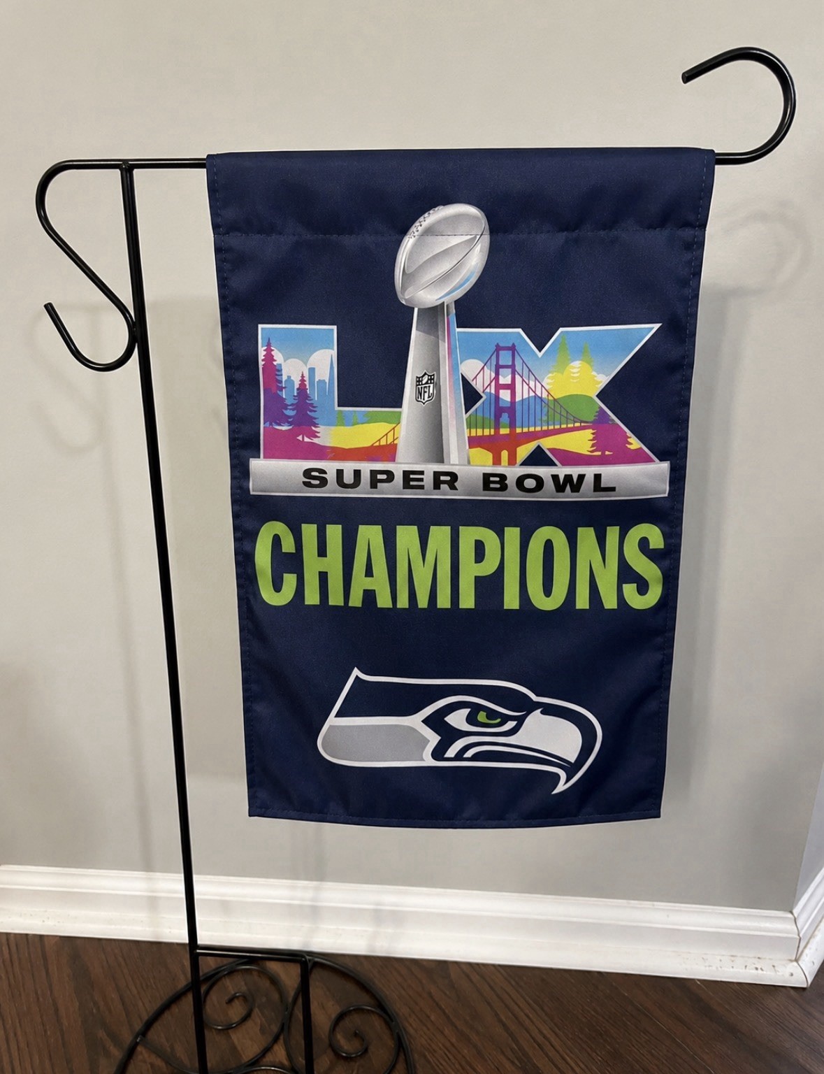 Seattle Seahawks Superbowl LIX Champions 2 Sided Premium Garden Flag 12” X 18”