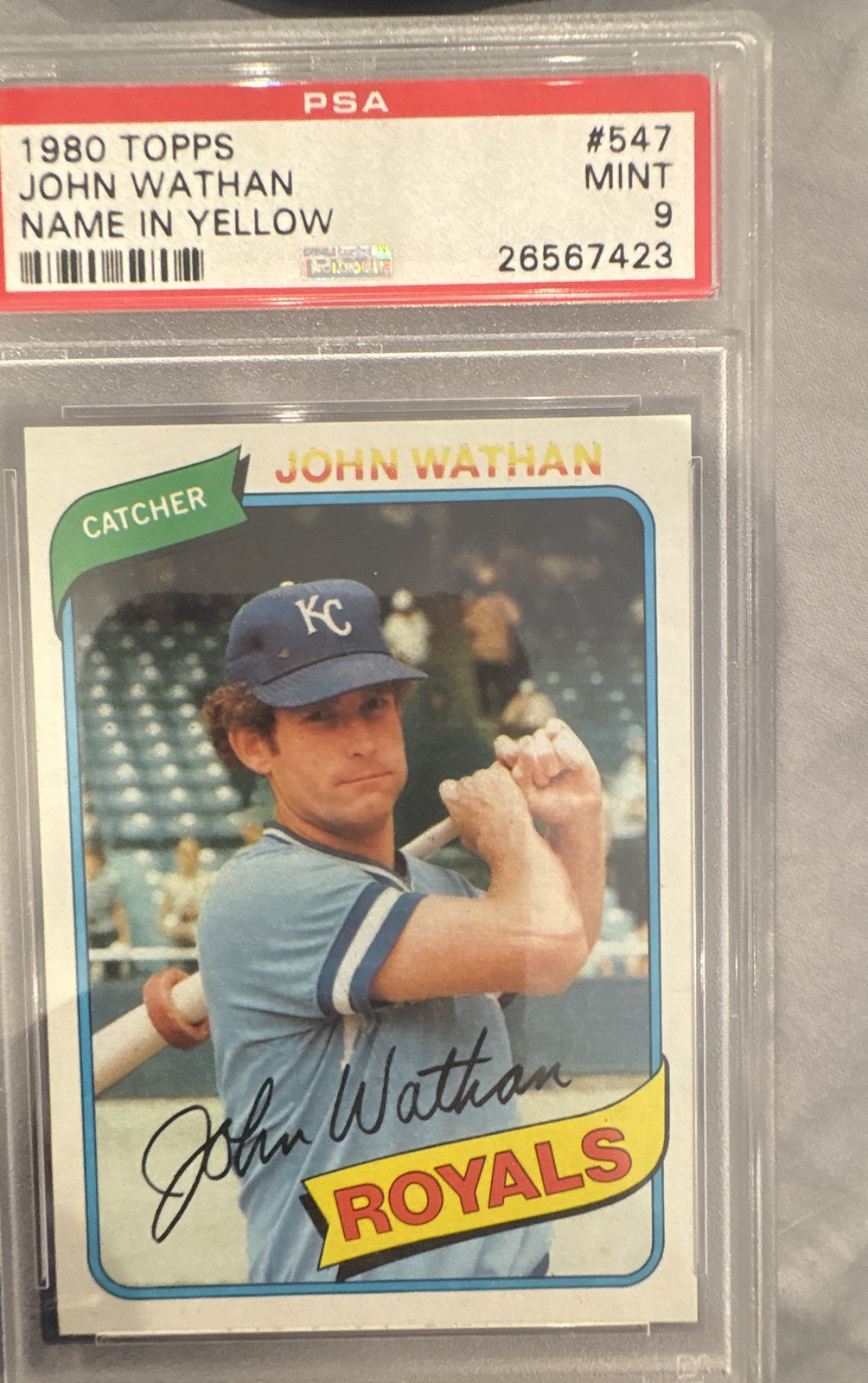 1980 Topps – John Wathan #547 Yellow Name Rare error