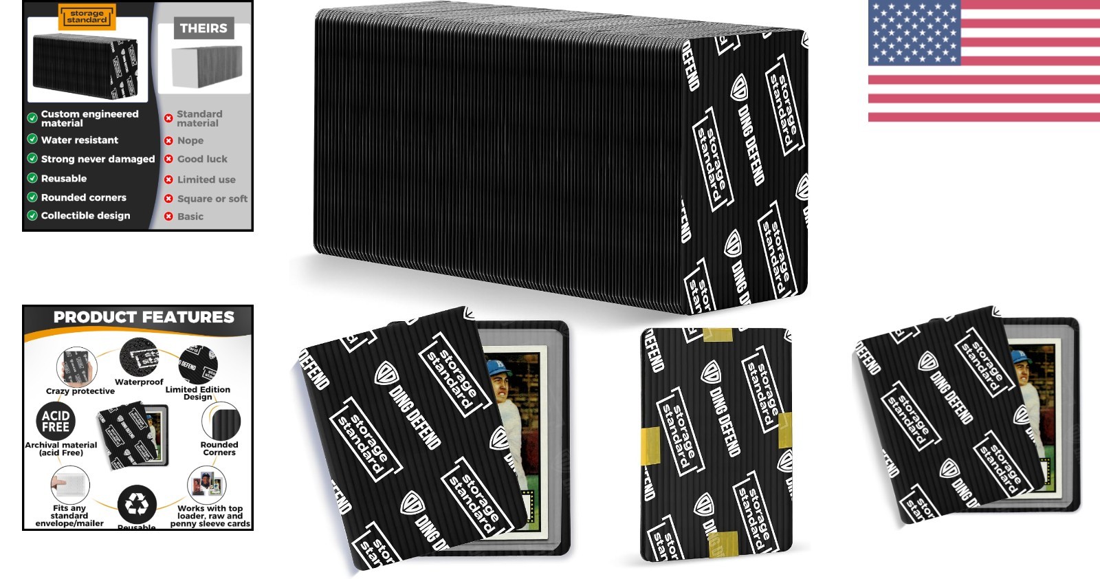 Ding Defend 110-Pack Trading Card Protectors – Lightweight, 3.5 x 4.5 Inch Black