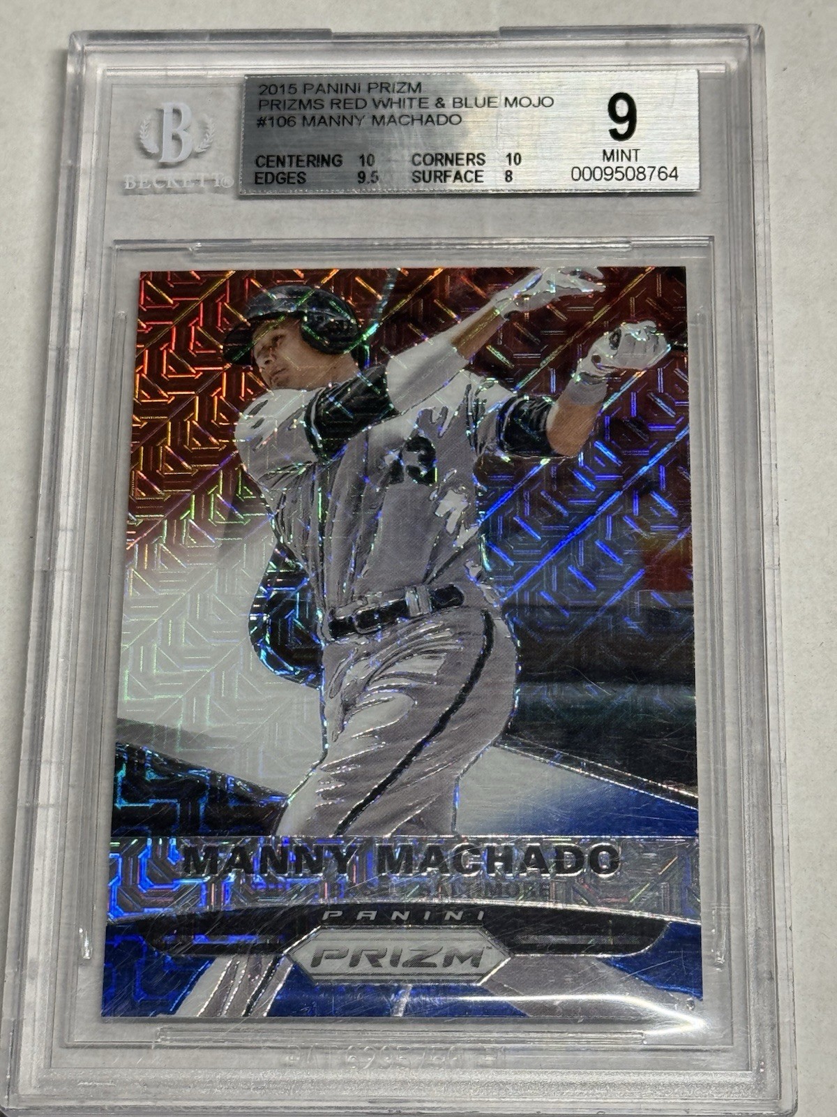 2015 Panini Prizm Red, White, And Blue Mojo #106 Manny Machado BGS 9