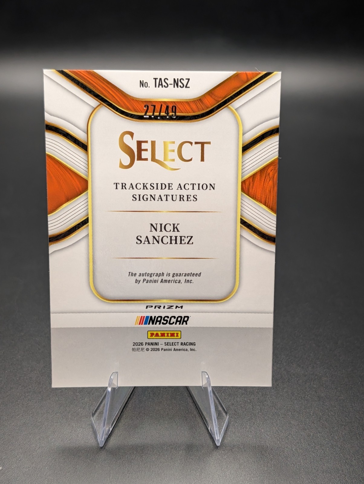 2026 Panini Select Racing – Nick Sanchez Auto – Trackside Action Signatures /49