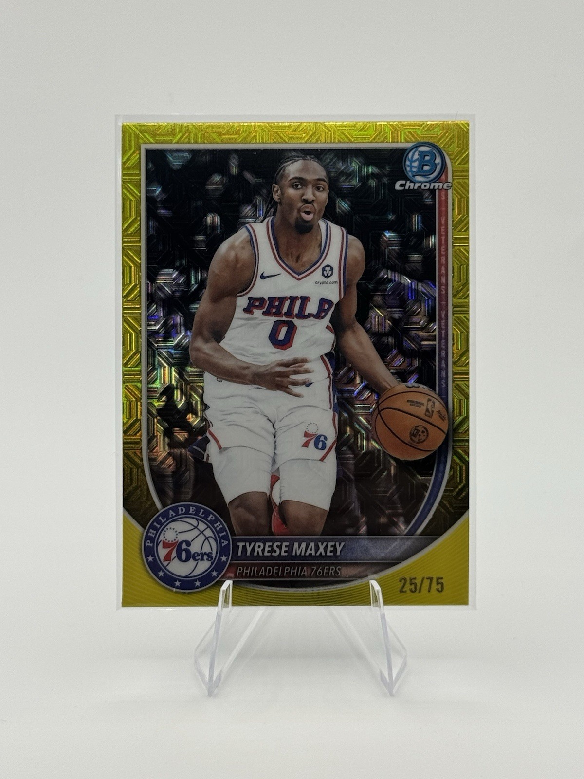 2025-26 Topps Bowman Chrome – Tyrese Maxey Yellow Mojo Refractor /75 76ers