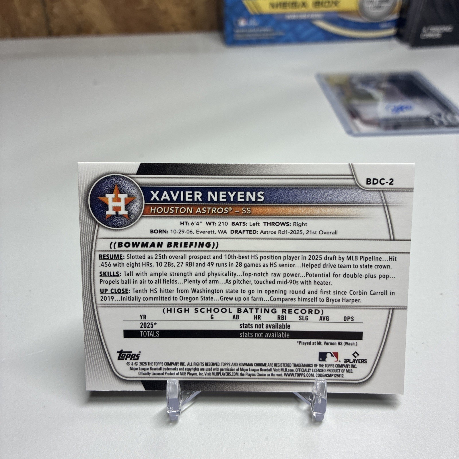 2025 Bowman Draft Mega Xavier Neyens Lazer Refractor 1st #BDC-2 Houston Astros