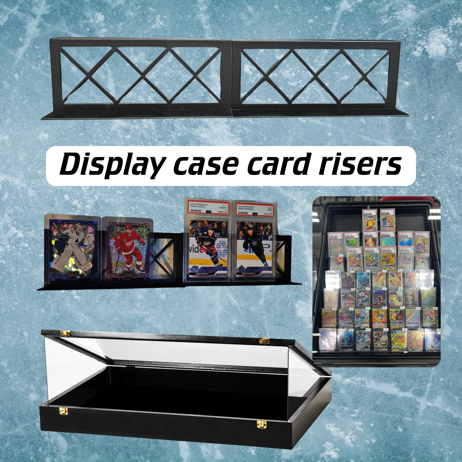 Display Case Card Riser Stands – Perfect for Zion Cases- 24 Risers! Holds slabs