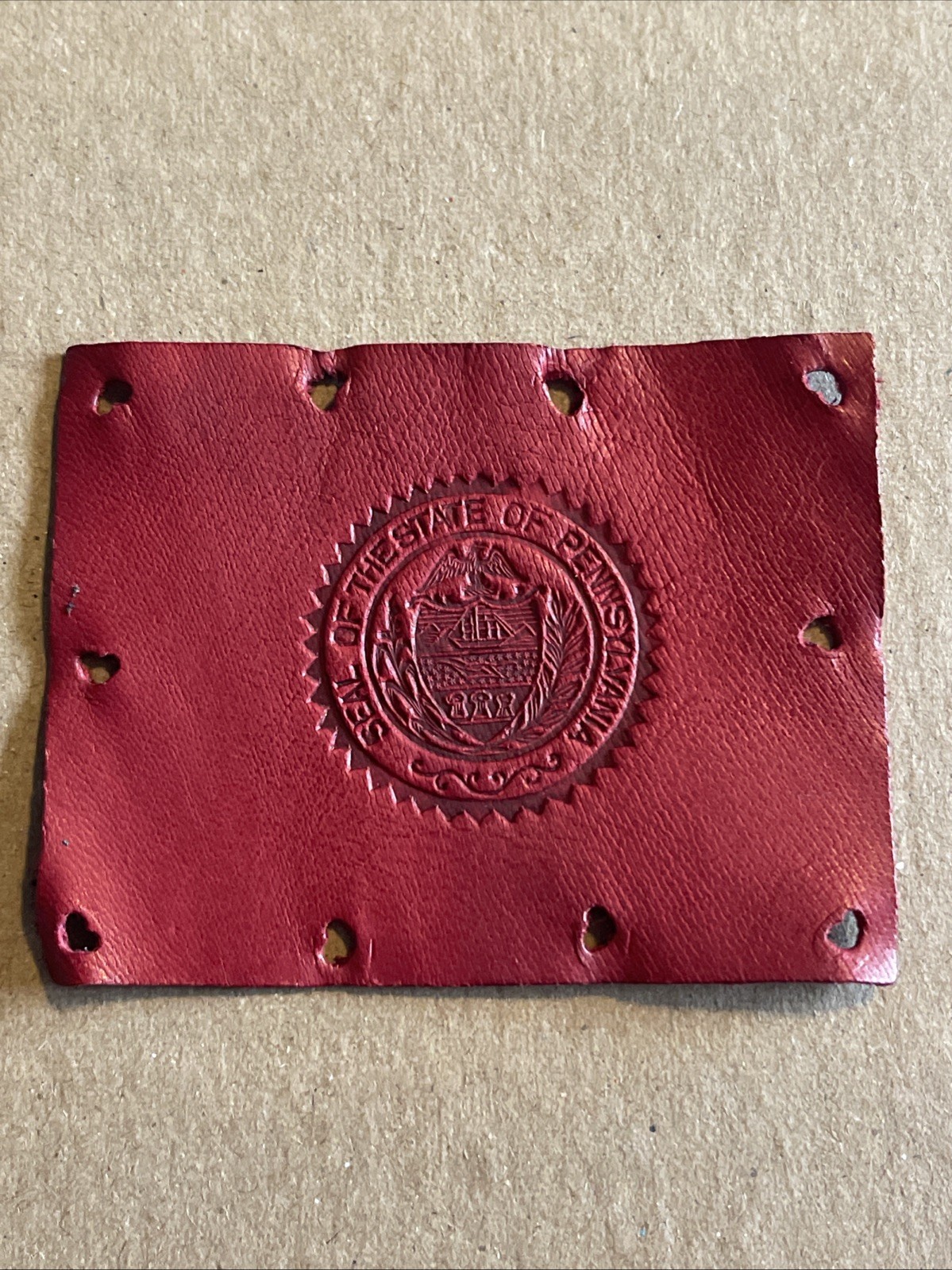 Vintage 1910s University Of Pennsylvania Tobacco Leather Card Patch 2” X 2.5”