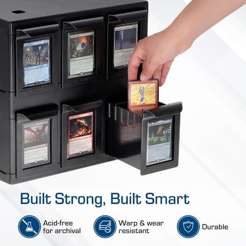 6 Drawer Card Catalog – Black | Stackable Trading Card Organizer Box | Holds …