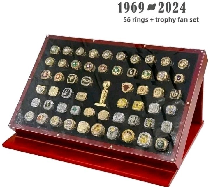 56 BASKETBALL RING CHAMPIONSHIP SIZE 11 HANDMADE MENS RINGS SET+TROPHY&WOOD BOX