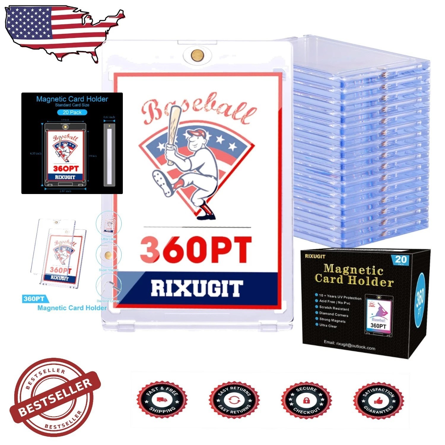 20ct Magnetic Card Holders – 360pt UV Shield, Secure One-Touch Trading Card Case