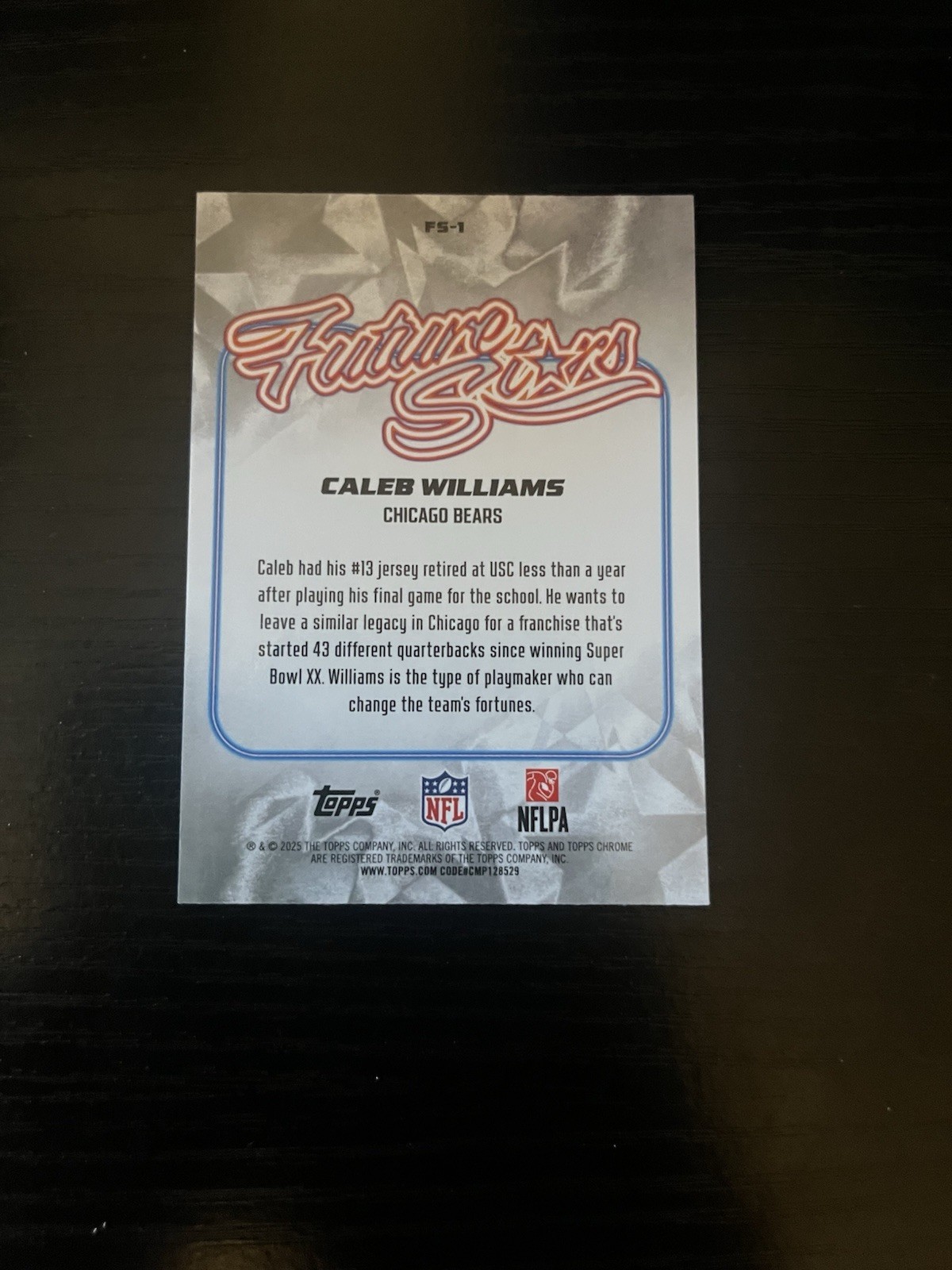 Caleb Williams 2025 Topps Chrome Future Stars Blue Refractor 66/150 #FS-1 Bears