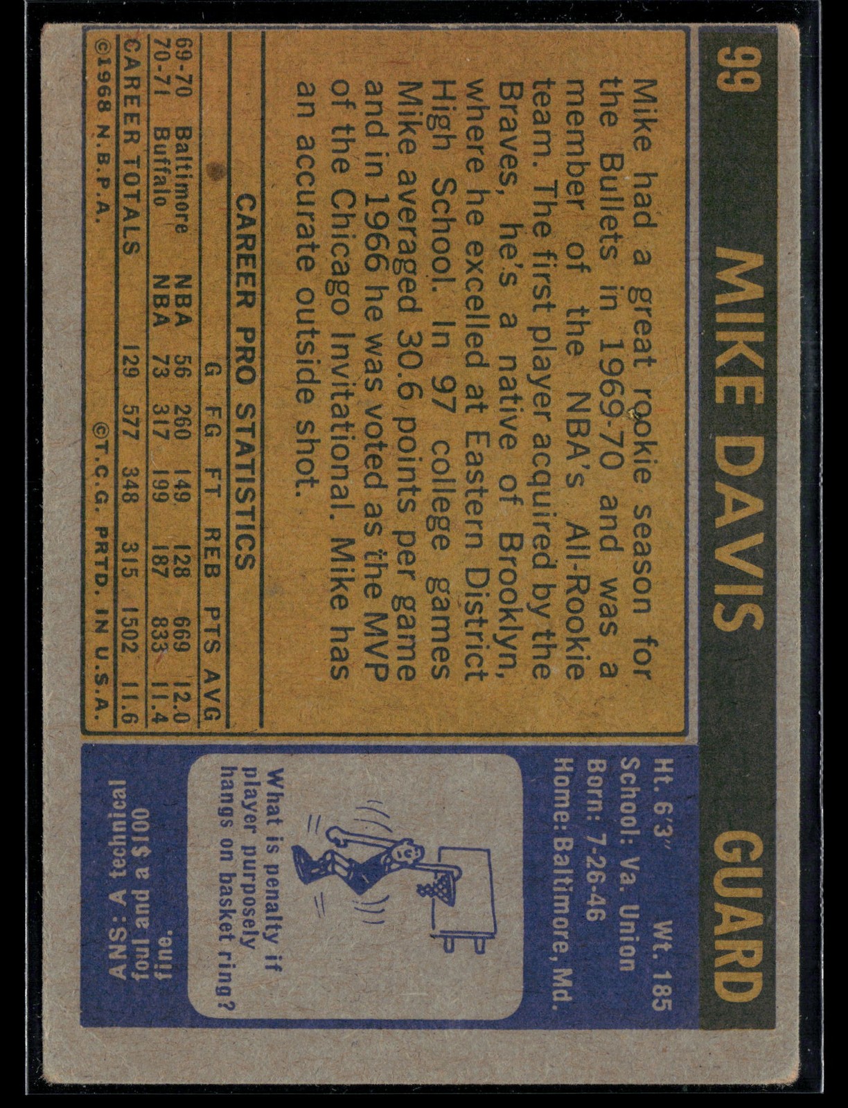 Mike Davis 1971-72 Topps #99