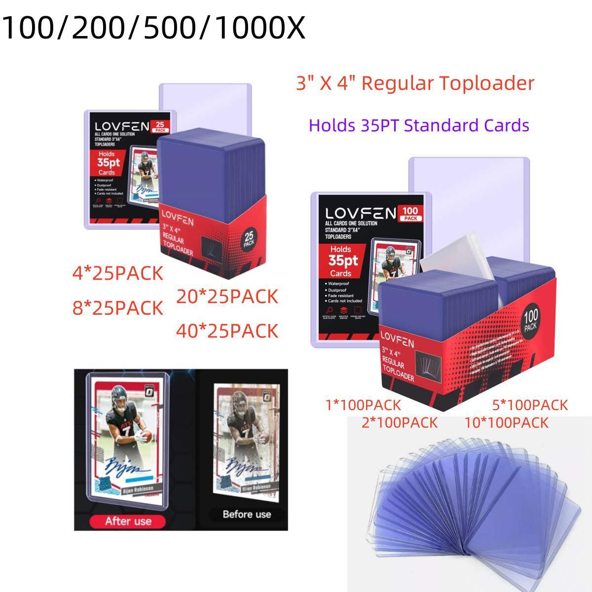 100/200/500/1000CT 3″x4″ Toploaders For Pokemon 35pt Standard Trading Cards